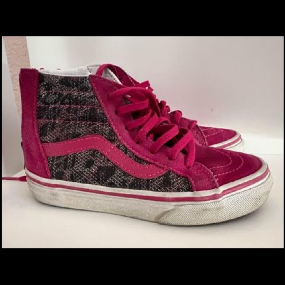 Magenta Pink Hi-Top Vans With Sparkle Threads Kids Size 12